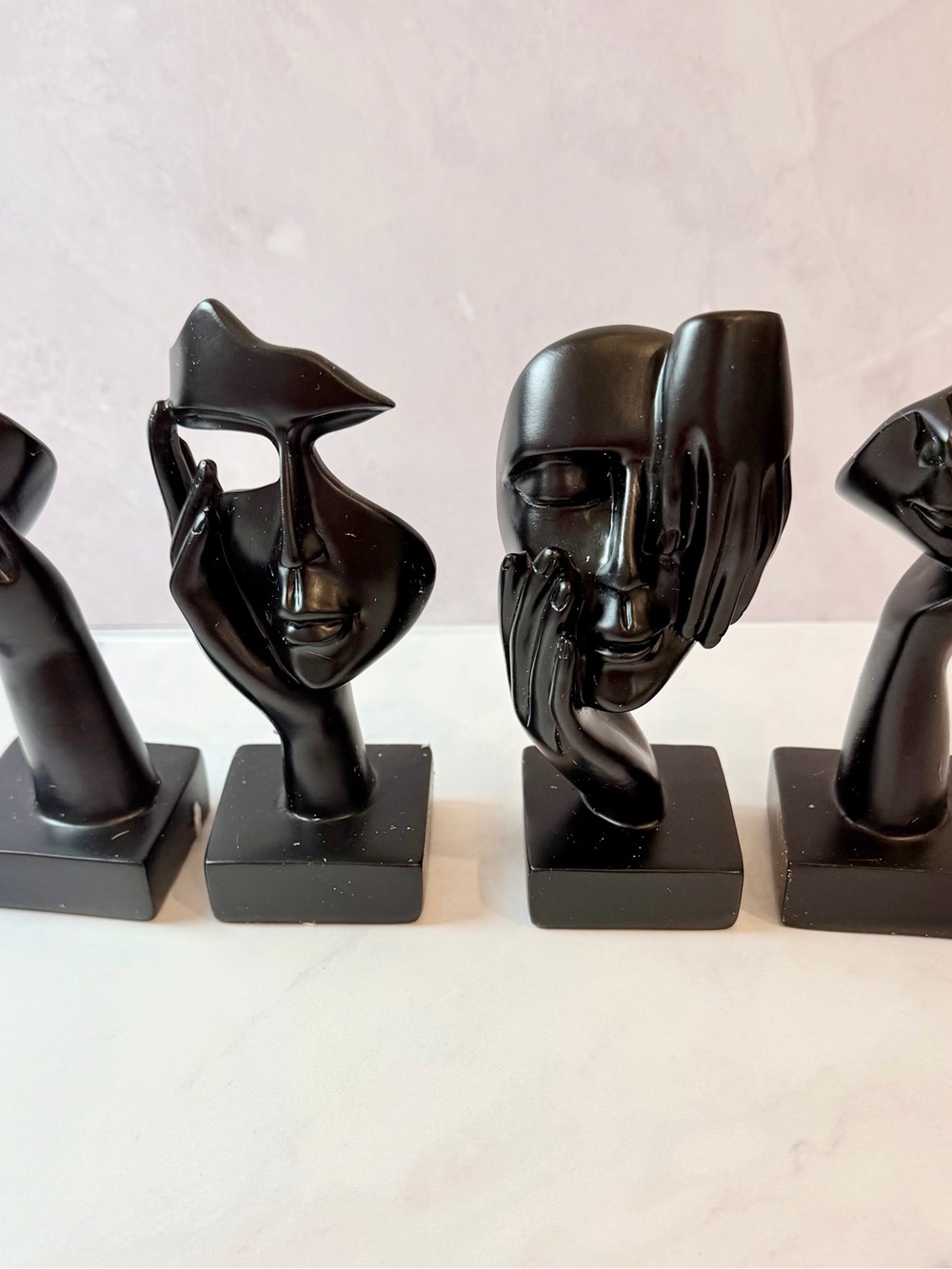 4 pcs Set Abstract Black Ceramic ThinkerFace Sculpture Accent Modern Home Decor